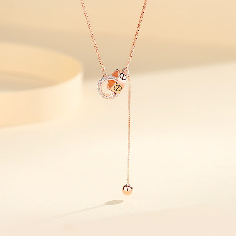 Sterling Silver Necklace, Simple Clavicle Chain Rose Gold Pendant
