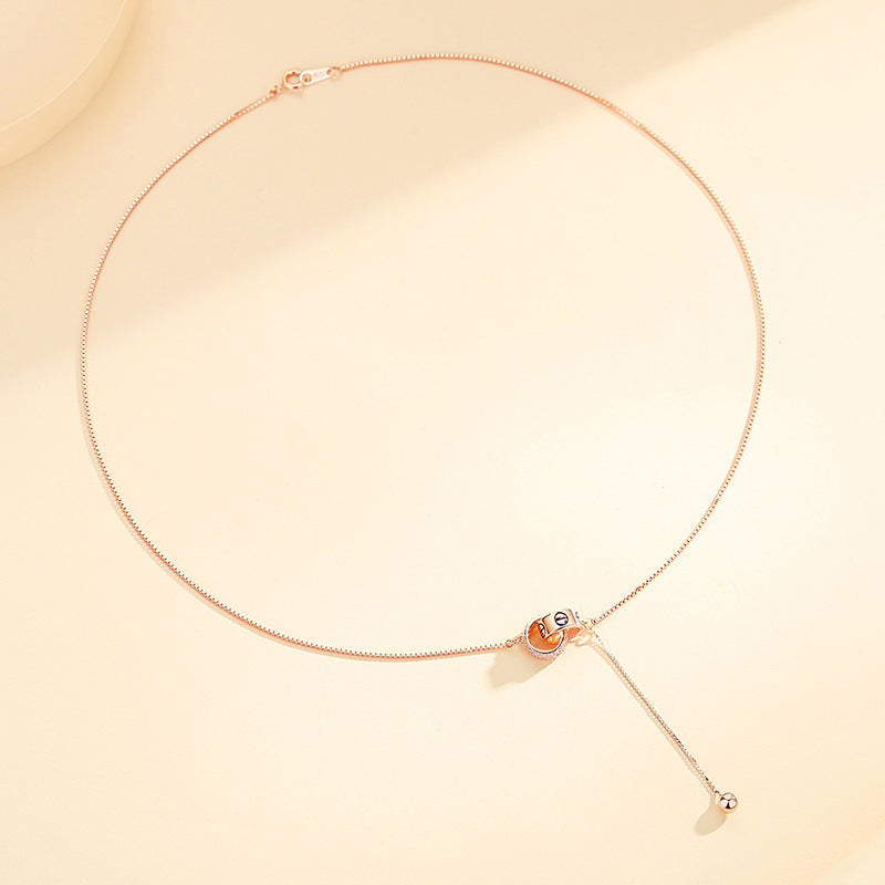 Sterling Silver Necklace, Simple Clavicle Chain Rose Gold Pendant