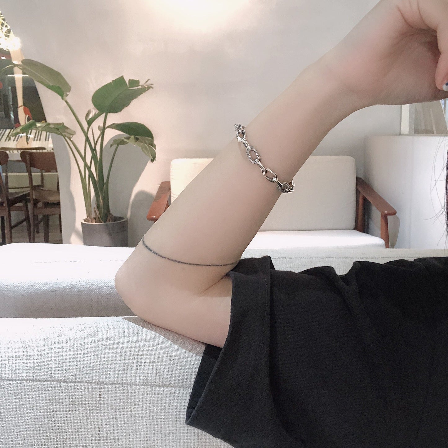 Sterling Silver Vintage Distressed Thick Chain Bracelet