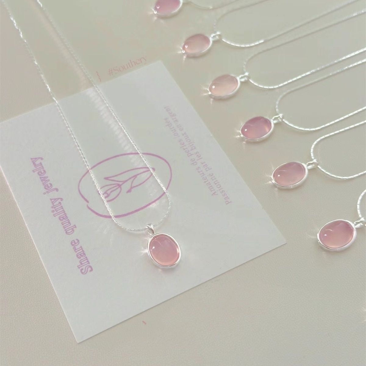 Strawberry Quartz Crystal Necklace Womens Pendant Collarbone