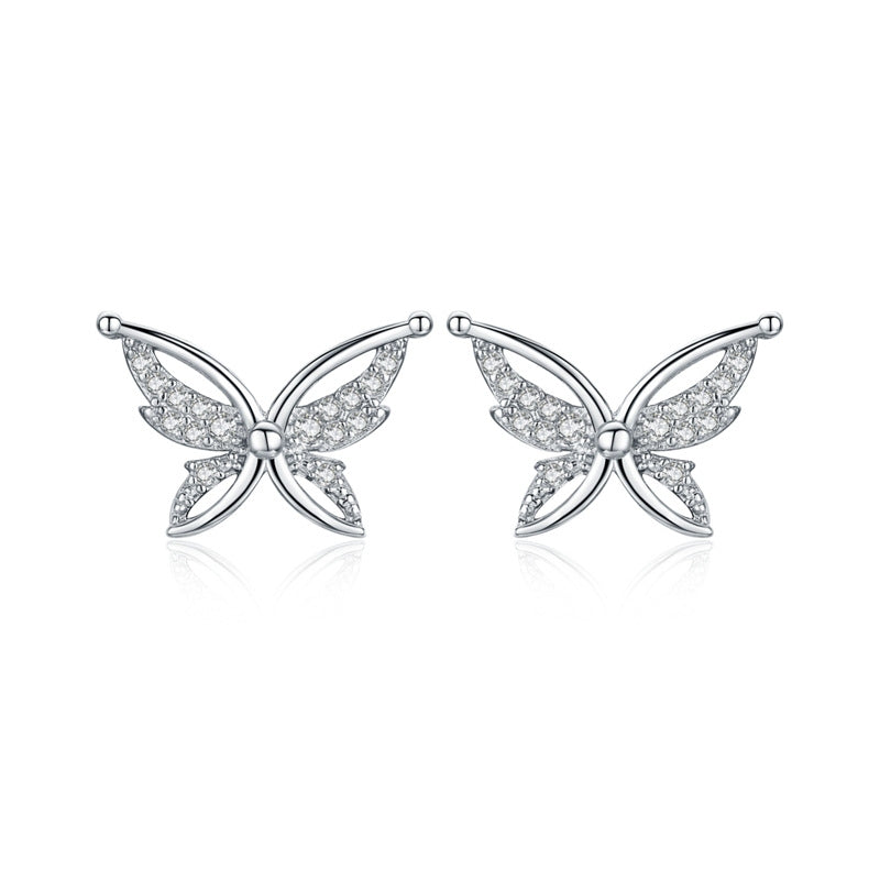 Personality All-Match Full Rhinestone Zircon Butterfly Copper-plated Stud Earrings