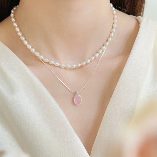 Strawberry Quartz Crystal Necklace Womens Pendant Collarbone